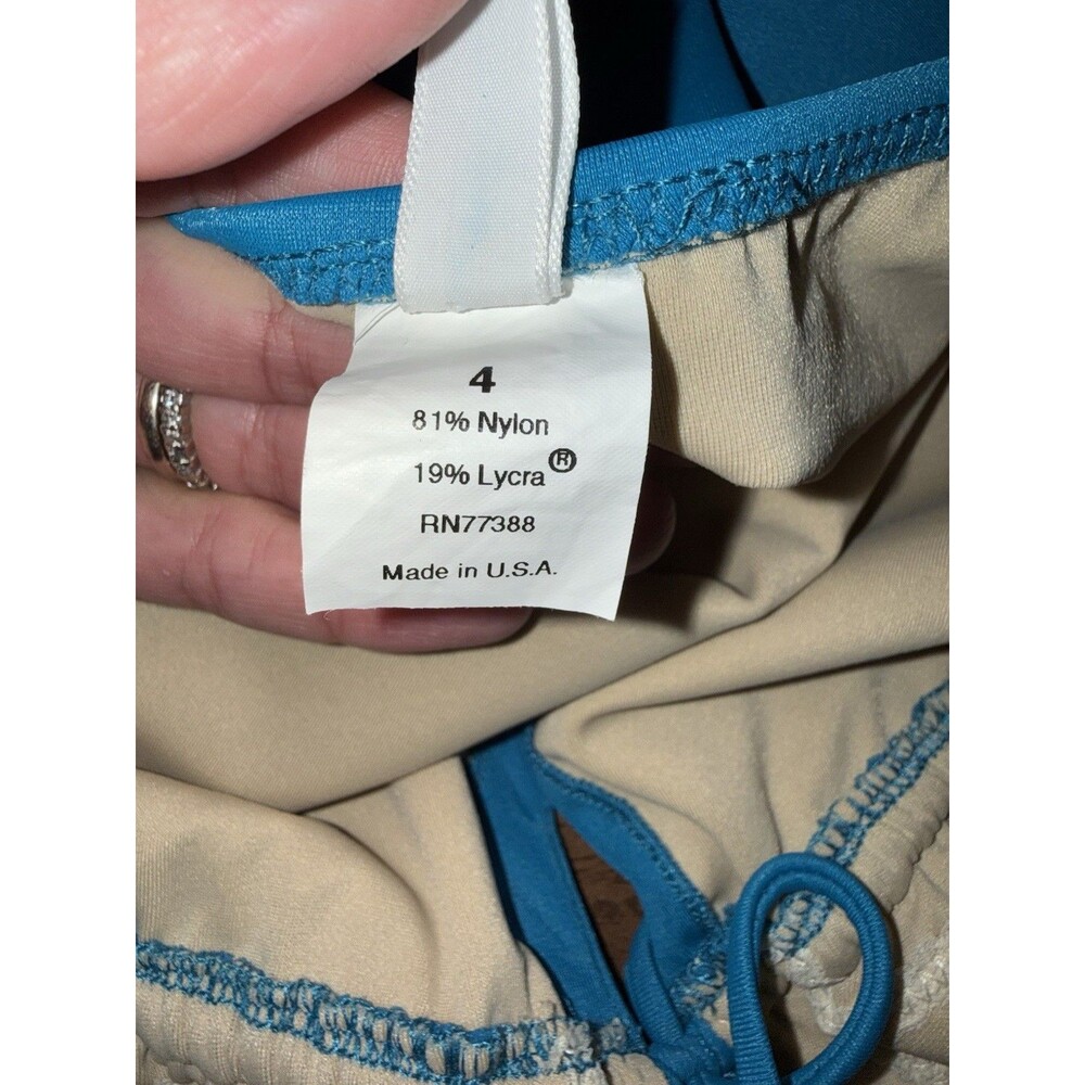 J.Crew Blue One Piece Swimsuit Cross Back Tie Front Classic Size 4 Made In USA - Picture 6 of 7